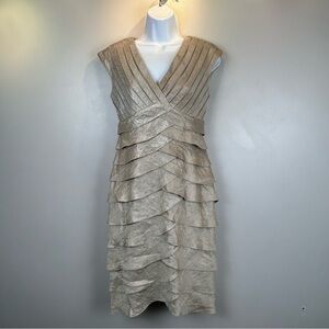 Vintage‎ Cache Champagne Gold Party Dress 4 Tiered  Sheer Panels Cocktail Retro